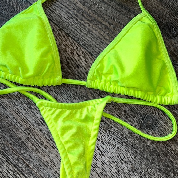 Padded yellow bikini stripper set outfit new clubwear one size neon thong dancer - Picture 2 of 4